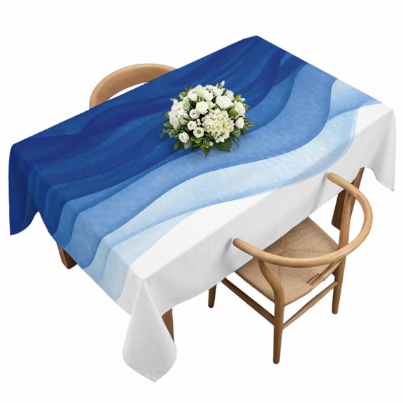 Waterproof Tablecloth Blue Gradient Ripple Shadow Rectangle Table Cloth 60x120in,Wipeable Washable Table Cover Ombre Abstract Geometric Tablecloths for Dining Tables Kitchen Picnic Outdoor Party