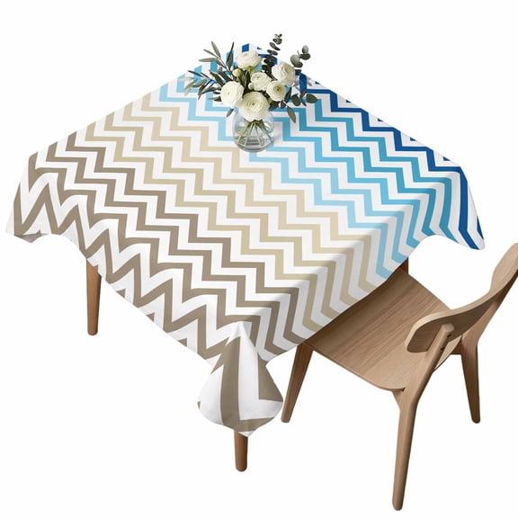 Waterproof Tablecloth Blue Gradient Ripple Zigzag Chevron Square Table Cloth 54x54in,Wipeable Washable Table Cover Abstract Geometric Tablecloths for Dining Tables Kitchen Picnic Camping Ourdoor