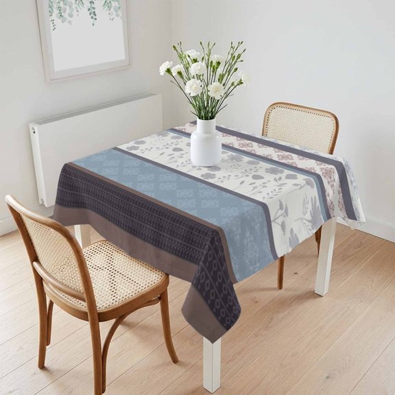 Waterproof Tablecloth Blue Gray Stripes Geometric Square Table Cloth 60x60in,Wipeable Washable Table Cover Country Pastoral Floral Aesthetic Tablecloths for Dining Tables Kitchen Picnic Ourdoor