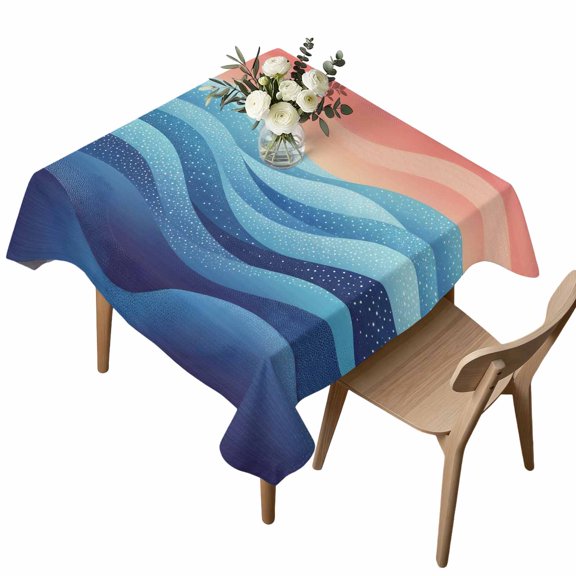 Waterproof Tablecloth Blue Peach Layered Ocean Waves Square Table Cloth 54x54in,Wipeable Washable Table Cover Gradient Striped Tablecloths for Dining Tables Kitchen Picnic Camping Ourdoor Party
