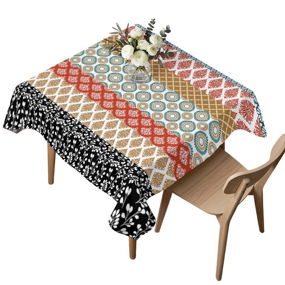 Waterproof Tablecloth Boho Abstract Geometric Ethnic Style Square Table Cloth 54x54in,Wipeable Washable Table Cover Damask Floral Moroccan Plaid Tablecloths for Dining Tables Kitchen Picnic Ourdoor