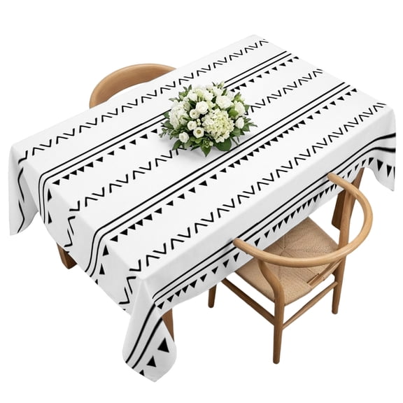 Waterproof Tablecloth Boho Modern Geometric Art Rectangle Table Cloth 60x120in,Wipeable Washable Table Cover Stripe Line Triangle on White Tablecloths for Dining Tables Kitchen Picnic Ourdoor
