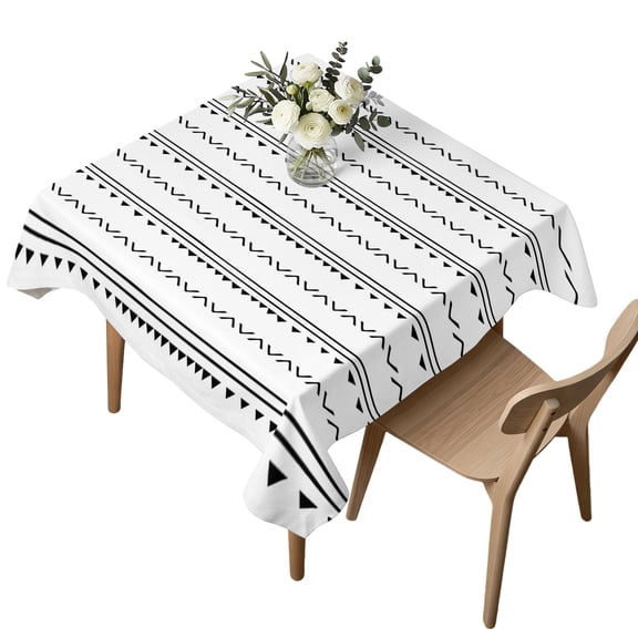 Waterproof Tablecloth Boho Modern Geometric Art Square Table Cloth 54x54in,Wipeable Washable Table Cover Stripe Line Triangle on White Tablecloths for Dining Tables Kitchen Picnic Camping Ourdoor