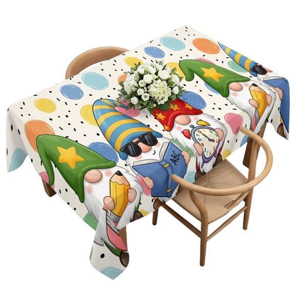 Waterproof Tablecloth Boho Style Cute Gnomes Rectangle Table Cloth 60x120in,Wipeable Washable Table Cover Colorful Dots Retro Background Tablecloths for Dining Tables Kitchen Picnic Camping Ourdoor