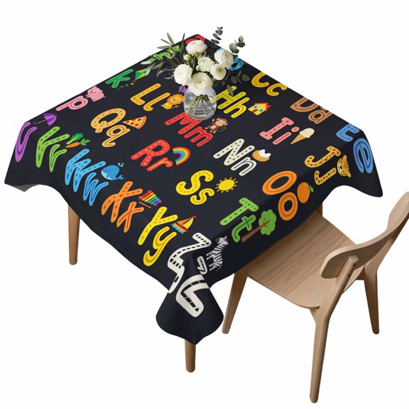 Waterproof Tablecloth Cartoon Alphabet Cute Square Table Cloth 54x54in,Wipeable Washable Table Cover Colorful Letters Pattern Tablecloths for Dining Tables Kitchen Picnic Camping Ourdoor Party