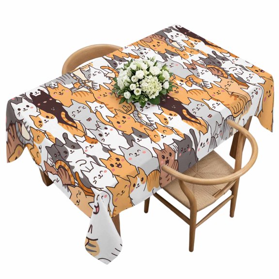 Waterproof Tablecloth Cartoon Cute Kitty Rectangle Table Cloth 60x120in,Wipeable Washable Table Cover Modern Funny Pet Cat Tablecloths for Dining Tables Kitchen Picnic Camping Ourdoor Party
