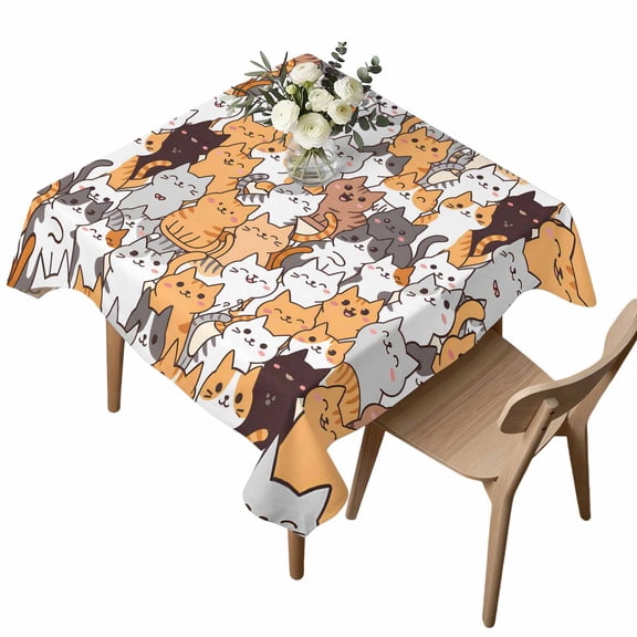 Waterproof Tablecloth Cartoon Cute Kitty Square Table Cloth 54x54in,Wipeable Washable Table Cover Modern Funny Pet Cat Tablecloths for Dining Tables Kitchen Picnic Camping Ourdoor Party