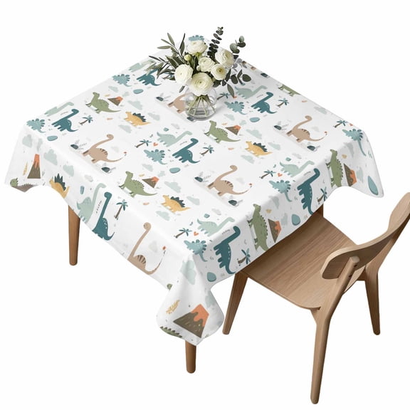 Waterproof Tablecloth Cartoon Dinosaur Lovely Animals Square Table Cloth 54x54in,Wipeable Washable Table Cover Cute Cartoons Tablecloths for Dining Tables Kitchen Picnic Camping Ourdoor Party