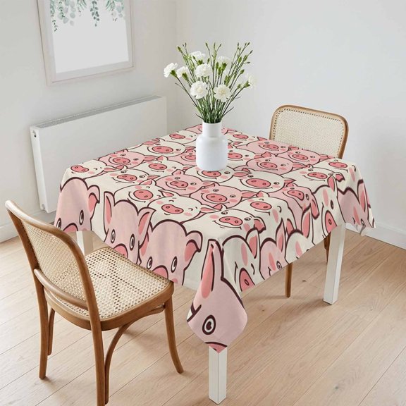Waterproof Tablecloth Cartoon Funny Cute Pink Pig Square Table Cloth 60x60in,Wipeable Washable Table Cover Abstract Seamless Animals Tablecloths for Dining Tables Kitchen Picnic Camping Ourdoor