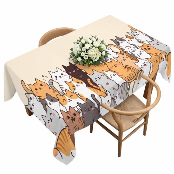 Waterproof Tablecloth Cartoon Pet Cat Rectangle Table Cloth 60x120in,Wipeable Washable Table Cover Funny Cute Kitty Tablecloths for Dining Tables Kitchen Picnic Camping Ourdoor Party
