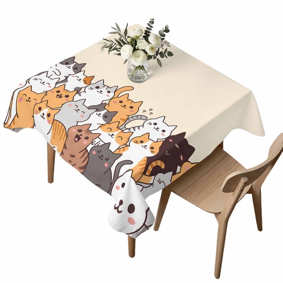 Waterproof Tablecloth Cartoon Pet Cat Square Table Cloth 54x54in,Wipeable Washable Table Cover Funny Cute Kitty Tablecloths for Dining Tables Kitchen Picnic Camping Ourdoor Party