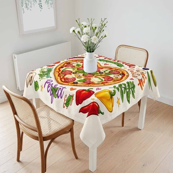 Waterproof Tablecloth Cartoon Pizza Watercolor Graffiti Square Table Cloth 60x60in,Wipeable Washable Table Cover Farmhouse Vegetable Leaves Tablecloths for Dining Tables Kitchen Picnic Ourdoor