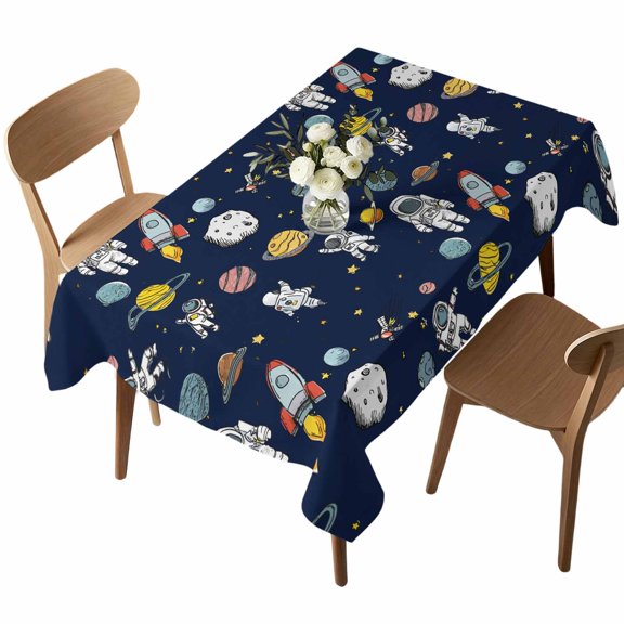 Waterproof Tablecloth Cartoon Rocket Space Planet Rectangle Table Cloth 52x70in,Wipeable Washable Table Cover Mysterious Universe Navy Blue Tablecloths for Dining Tables Kitchen Picnic Ourdoor