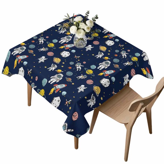Waterproof Tablecloth Cartoon Rocket Space Planet Square Table Cloth 54x54in,Wipeable Washable Table Cover Mysterious Universe Navy Blue Tablecloths for Dining Tables Kitchen Picnic Camping Ourdoor