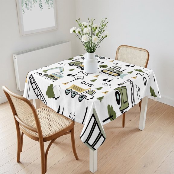 Waterproof Tablecloth Cartoon Tractor Digger Shovel Square Table Cloth 60x60in,Wipeable Washable Table Cover Cute Truck Car Themed Tablecloths for Dining Tables Kitchen Picnic Camping Ourdoor Party