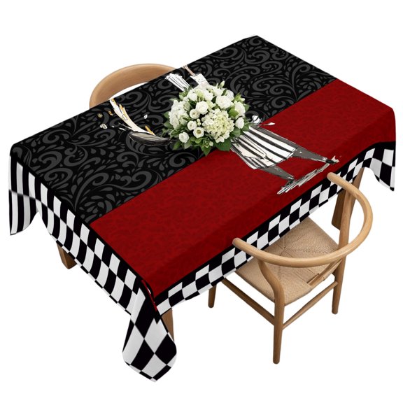 Waterproof Tablecloth Chef Retro Red Floral Black Checker Rectangle Table Cloth 60x120in,Wipeable Washable Table Cover Cartoon Cook Gourmet Tablecloths for Dining Tables Kitchen Picnic Ourdoor