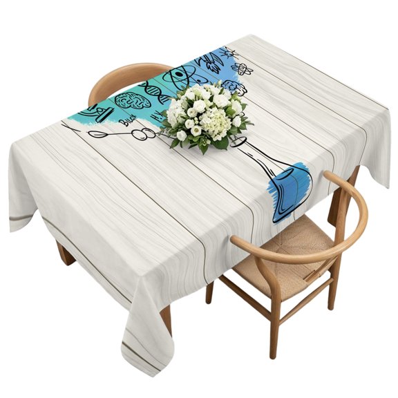 Waterproof Tablecloth Chemical Formula Beaker on Wood Grain Rectangle Table Cloth 60x120in,Wipeable Washable Table Cover School Season Tablecloths for Dining Tables Kitchen Picnic Camping Ourdoor