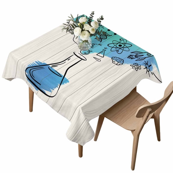 Waterproof Tablecloth Chemical Formula Beaker on Wood Grain Square Table Cloth 54x54in,Wipeable Washable Table Cover School Season Tablecloths for Dining Tables Kitchen Picnic Camping Ourdoor Party