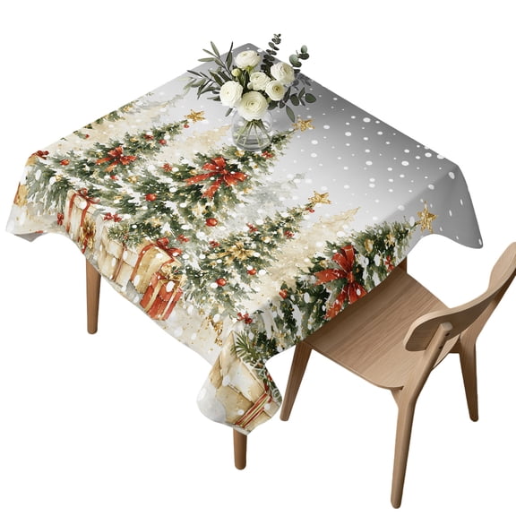 Waterproof Tablecloth Christmas Tree on Gray Square Table Cloth 54x54in,Wipeable Washable Table Cover Winter Falling Snow Pine Trees Tablecloths for Dining Tables Kitchen Picnic Outdoor Party