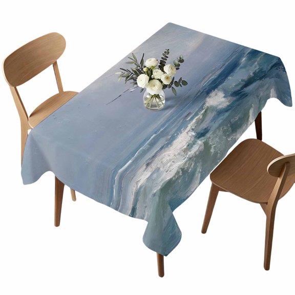 Waterproof Tablecloth Coastal Seagulls Blue Crashing Waves Rectangle Table Cloth 52x70in,Wipeable Washable Table Cover Rustic Seafoam Tablecloths for Dining Tables Kitchen Picnic Camping Ourdoor