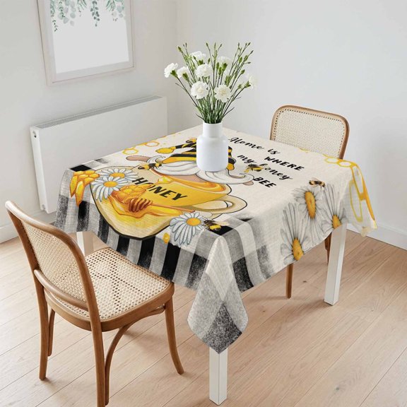 Waterproof Tablecloth Coffee Gnome Bee Daisy Flower Square Table Cloth 60x60in,Wipeable Washable Table Cover Black White Plaid Retro Linen Tablecloths for Dining Tables Kitchen Picnic Ourdoor