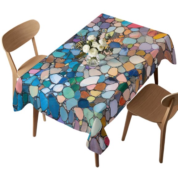 Waterproof Tablecloth Colorful Abstract Pebble Stone Rectangle Table Cloth 52x70in,Wipeable Washable Table Cover Retro Tiles Mosaic Pattern Tablecloths for Dining Tables Kitchen Picnic Ourdoor
