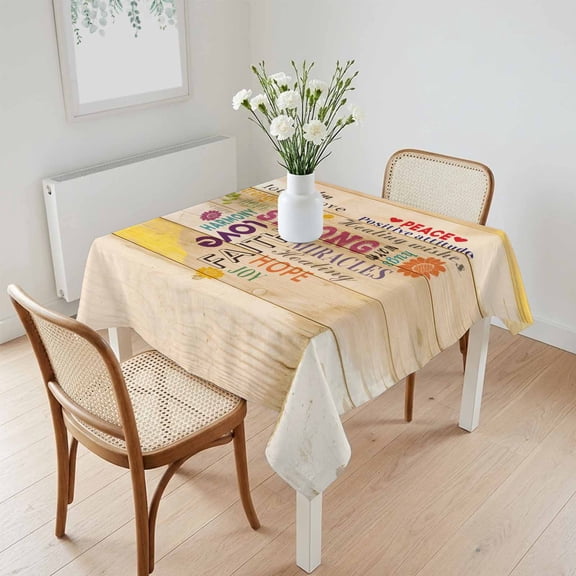 Waterproof Tablecloth Colorful Inspiration Quotes Love Heart Design Square Table Cloth 60x60in,Wipeable Washable Table Cover Wood Plank Tablecloths for Dining Tables Kitchen Picnic Camping Ourdoor