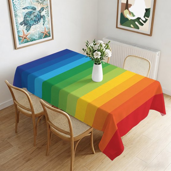 Waterproof Tablecloth Colorful Stripes Gradient Art Rectangle Table Cloth 60x102in,Wipeable Washable Table Cover Modern Rainbow Texture Tablecloths for Dining Tables Kitchen Picnic Camping Ourdoor