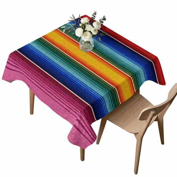 Waterproof Tablecloth Colorful Stripes Gradient Rainbow Square Table Cloth 54x54in,Wipeable Washable Table Cover Mexican Line Tablecloths for Dining Tables Kitchen Picnic Camping Ourdoor Party