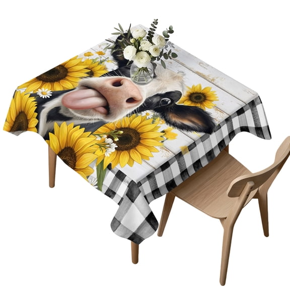 Waterproof Tablecloth Country Abstract Cow Buffalo Check Square Table Cloth 54x54in,Wipeable Washable Table Cover Farmhouse Flower Wood Board Tablecloths for Dining Tables Kitchen Picnic Ourdoor