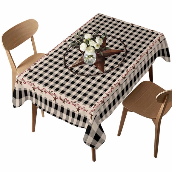 Waterproof Tablecloth Country Country Star Rectangle Table Cloth 52x70in,Wipeable Washable Table Cover Retro Black Plaid Retro Linen Tablecloths for Dining Tables Kitchen Picnic Camping Ourdoor