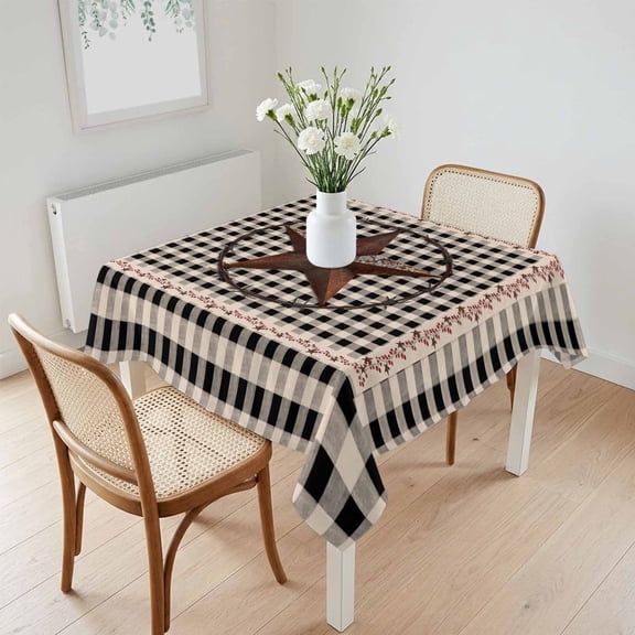 Waterproof Tablecloth Country Country Star Square Table Cloth 60x60in,Wipeable Washable Table Cover Retro Black Plaid Retro Linen Tablecloths for Dining Tables Kitchen Picnic Camping Ourdoor Party