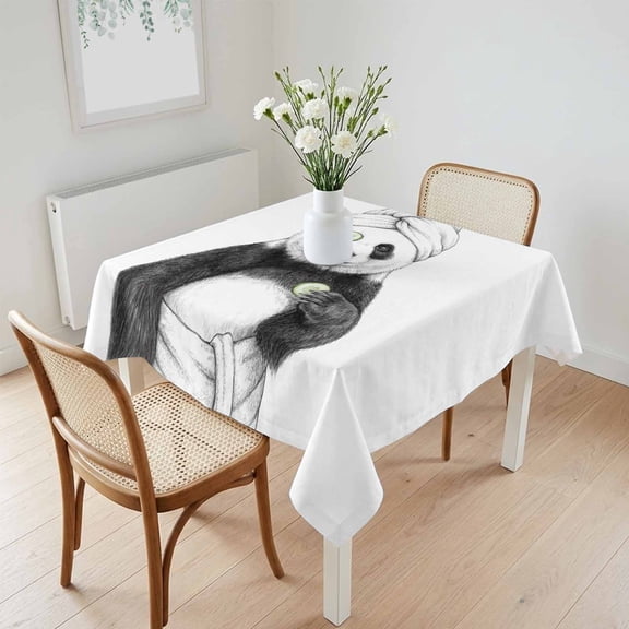 Waterproof Tablecloth Cute Panda Bath Wrap SPA Square Table Cloth 60x60in,Wipeable Washable Table Cover Funny Animal Art Tablecloths for Dining Tables Kitchen Picnic Camping Ourdoor Party