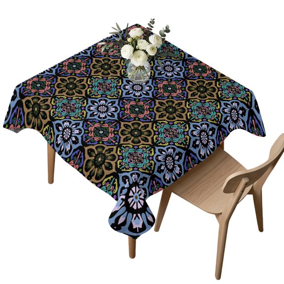 Waterproof Tablecloth Damask Baroque Ethnic Floral Bohemian Square Table Cloth 54x54in,Wipeable Washable Table Cover Rhombus Geometric Art Tablecloths for Dining Tables Kitchen Picnic Ourdoor