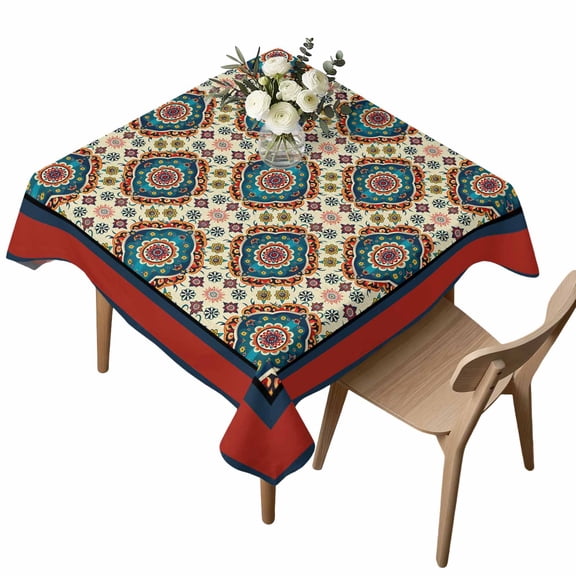 Waterproof Tablecloth Damask Seamless Bohemian Retro Floral Square Table Cloth 54x54in,Wipeable Washable Table Cover Ethnic Vintage Pattern Tablecloths for Dining Tables Kitchen Picnic Ourdoor