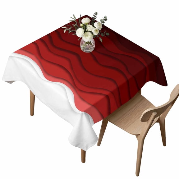 Waterproof Tablecloth Dark Red Color Gradient Art Square Table Cloth 54x54in,Wipeable Washable Table Cover Abstract Water Ripple Wavy Stripe Tablecloths for Dining Tables Kitchen Picnic Ourdoor