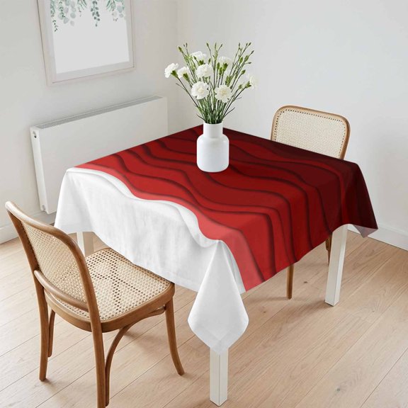 Waterproof Tablecloth Dark Red Color Gradient Art Square Table Cloth 60x60in,Wipeable Washable Table Cover Abstract Water Ripple Wavy Stripe Tablecloths for Dining Tables Kitchen Picnic Ourdoor