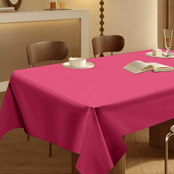 Waterproof Tablecloth,Dining Table Protective Cover,Plastic Table Cloth Disposable,Rectangular Plastic Table Cover,Large Plastic Rectangle Table Cover Cloth Wipe(Hot Pink 1pc 72x54in)