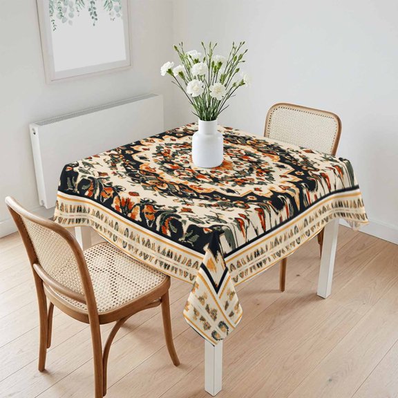 Waterproof Tablecloth Ethnic Geometric Floral Leaf Square Table Cloth 60x60in,Wipeable Washable Table Cover Abstract Bohemian Pattern Tablecloths for Dining Tables Kitchen Picnic Camping Ourdoor