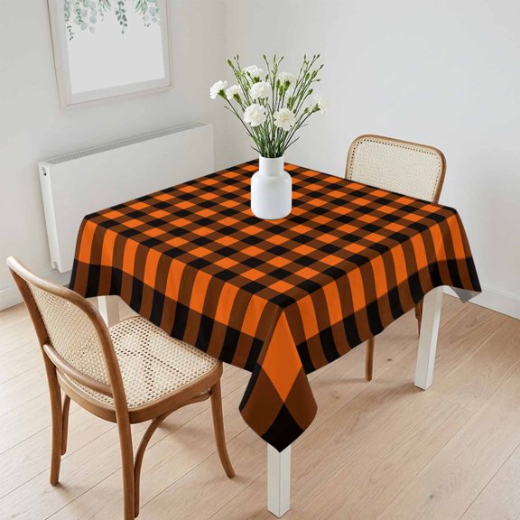 Waterproof Tablecloth Fall Orange Black Plaid Square Table Cloth 60x60in,Wipeable Washable Table Cover Halloween Minimalist Buffalo Check Tablecloths for Dining Tables Kitchen Picnic Ourdoor