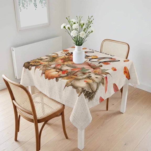 Waterproof Tablecloth Fall Thanksgiving Hedgehog Pumpkin Square Table Cloth 60x60in,Wipeable Washable Table Cover Sunflower Leaves on Flax Tablecloths for Dining Tables Kitchen Picnic Ourdoor