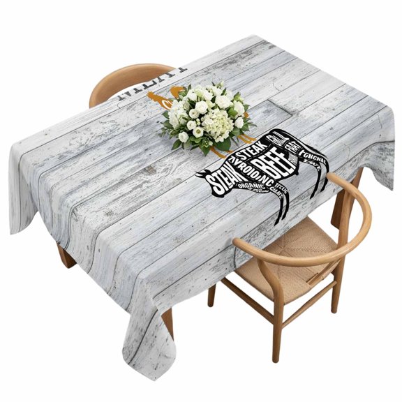 Waterproof Tablecloth Farm Animal Meat Rectangle Table Cloth 60x120in,Wipeable Washable Table Cover Vintage Chicken Pork and Beef on Wood Board Tablecloths for Dining Tables Kitchen Picnic Ourdoor
