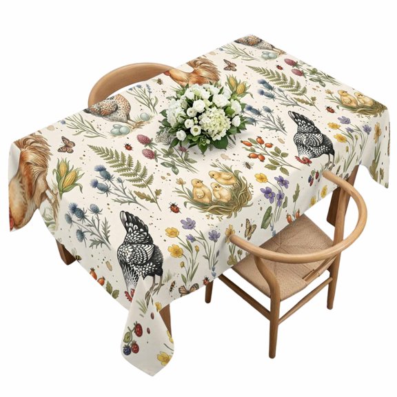 Waterproof Tablecloth Farm Chicken Retro Country Rectangle Table Cloth 60x120in,Wipeable Washable Table Cover Spring Herb Wild Flower Tablecloths for Dining Tables Kitchen Picnic Camping Ourdoor