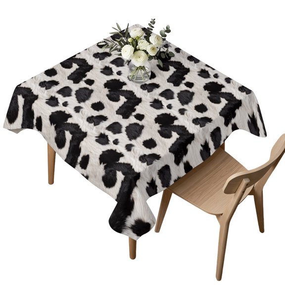 Waterproof Tablecloth Farm Dairy Cow Skin Spots Square Table Cloth 54x54in,Wipeable Washable Table Cover Black White Color Block Tablecloths for Dining Tables Kitchen Picnic Camping Ourdoor Party
