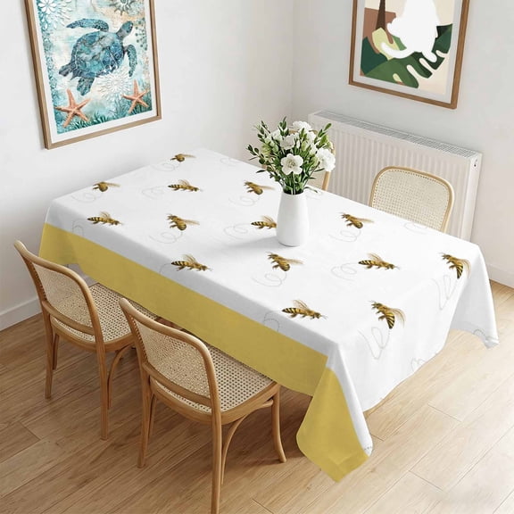 Waterproof Tablecloth Farm Honey Bee Swirling Yellow Rectangle Table Cloth 60x102in,Wipeable Washable Table Cover Rustic Seamless Insects Tablecloths for Dining Tables Kitchen Picnic Ourdoor