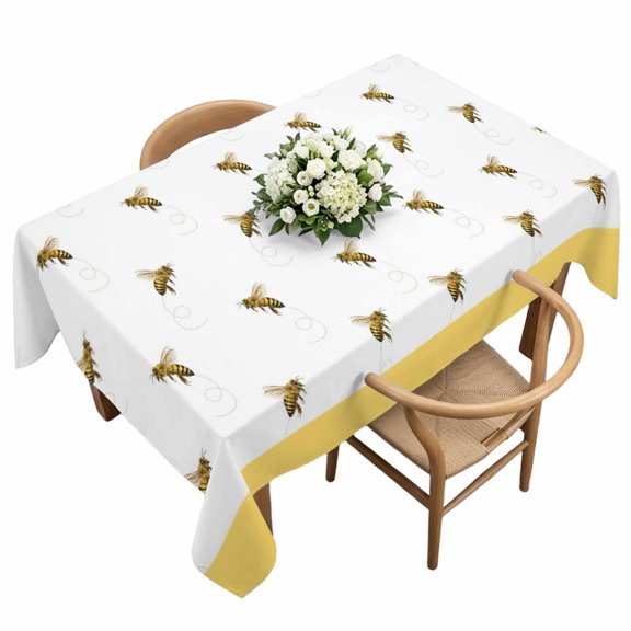 Waterproof Tablecloth Farm Honey Bee Swirling Yellow Rectangle Table Cloth 60x120in,Wipeable Washable Table Cover Rustic Seamless Insects Tablecloths for Dining Tables Kitchen Picnic Ourdoor