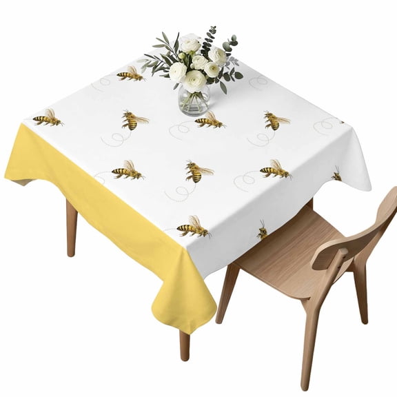 Waterproof Tablecloth Farm Honey Bee Swirling Yellow Square Table Cloth 54x54in,Wipeable Washable Table Cover Rustic Seamless Insects Tablecloths for Dining Tables Kitchen Picnic Camping Ourdoor