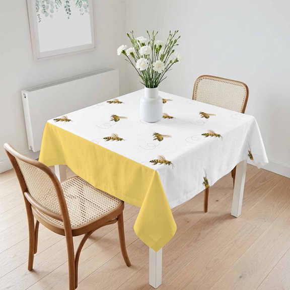 Waterproof Tablecloth Farm Honey Bee Swirling Yellow Square Table Cloth 60x60in,Wipeable Washable Table Cover Rustic Seamless Insects Tablecloths for Dining Tables Kitchen Picnic Camping Ourdoor