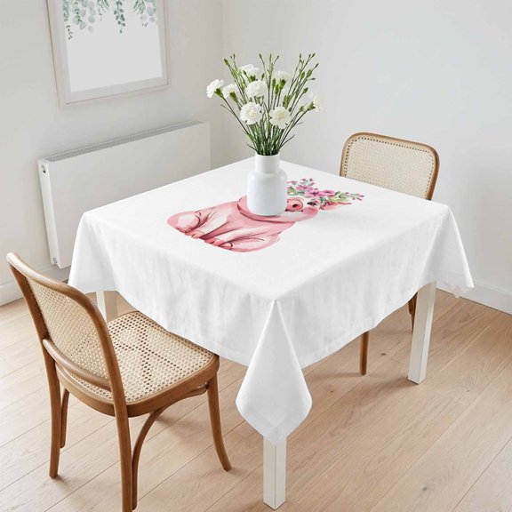 Waterproof Tablecloth Farm Pink Pig Flower Square Table Cloth 60x60in,Wipeable Washable Table Cover Cute Animal Tablecloths for Dining Tables Kitchen Picnic Camping Ourdoor Party