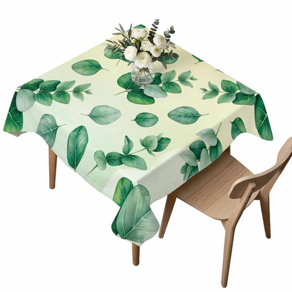Waterproof Tablecloth Farm Watercolor Leaves on Yellow Square Table Cloth 54x54in,Wipeable Washable Table Cover Green Eucalyptus Leaf Tablecloths for Dining Tables Kitchen Picnic Camping Ourdoor